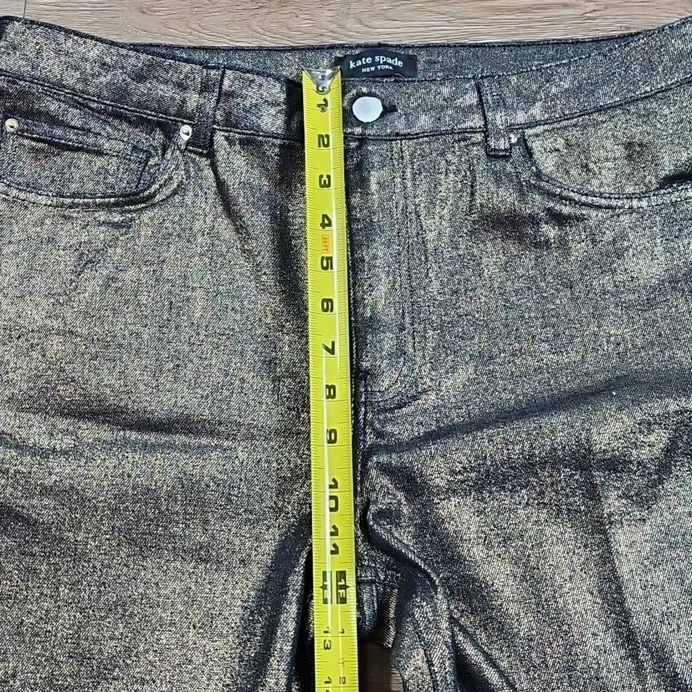 NEW Kate Spade Gold Metallic Stretch Denim Straight Leg Mid Rise Crop Pant Jean